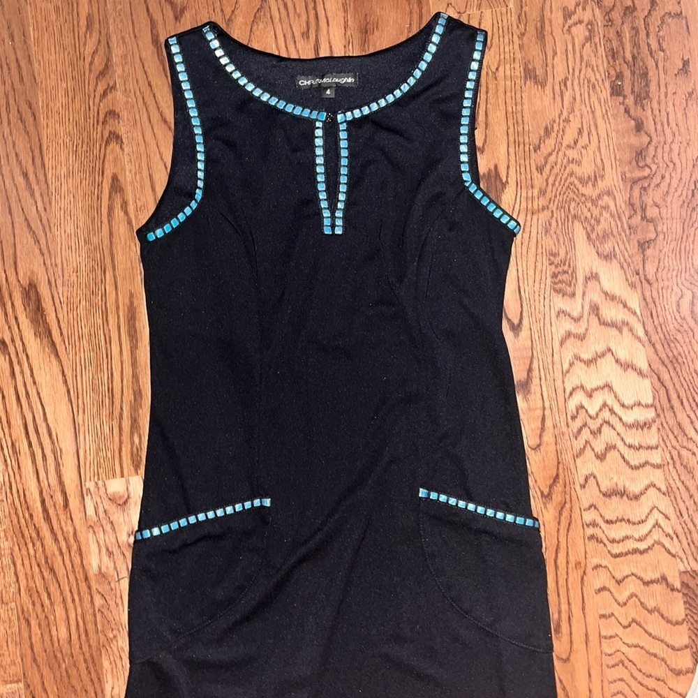 Chris McLaughlin Black & Blue Size 4 Dress - Picture 10 of 14